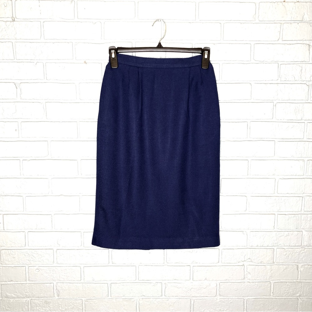 Vintage Navy Blue Business Casual Straight Skirt 70s 80s Classic